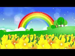 Free Motion Graphic Background Rainbow Field Flowers Cartoon Animated Loop Video No Copy Cartoon Background Green Background Video Poster Background Design