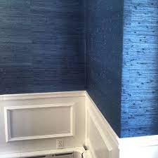 Client Dining Room Grass Cloth Install Today We Installed The Wainscot Last Week Grasscloth Dining Room Grasscloth Wallpaper Bathroom Wallpaper Navy