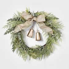 Showing relevant, targeted ads on and off etsy. 20in Unlit Cedar Eucalyptus With Gold Bells Champagne Ribbon Bow Wreath Wondershop Target