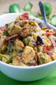 Roasted Brussels Sprouts And Bacon In A Mustard Cream Sauce Recipe Vegetable Recipes Veggie Dishes Recipes