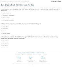 What war did the battle of gettysburg take place. Quiz Worksheet Civil War Facts For Kids Study Com