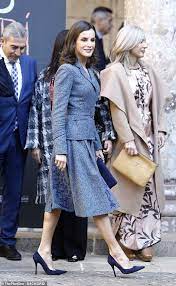 Queen Letizia Of Spain Opens A New Exhibition About Berber People Light Blue Skirts Royal Fashion Queen Letizia