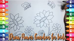 Trendy garden kids drawing 30 ideas drawing garden low. How To Draw Flower Garden For Kids Easy Kids Drawing Tutorial Youtube