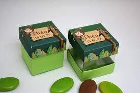 Contenant Dragees Bonbons Cadeaux Personnalise Cube Vert Sur Le Theme Jungle Zoo Animaux Safari Savan Contenant Dragees Boite Dragees Anniversaire Jungle