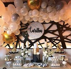 Table 21st Birthday Decoration Ideas For Her 21st Birthday Dessert Table And Balloon Backdrop By Stylish Soirees Perth Ball 21st Birthday Decorations 21st Birthday Table Decorations 21st Birthday Dessert