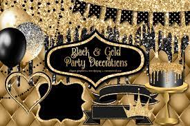1 happy birtay flag to be dn in black gold. Black And Gold Party Decorations Clipart Grafik Von Digital Curio Creative Fabrica