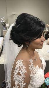 Low Wedding Updo In Bride Dark Hair So Beautiful Bride Updo Wedding Hair Half Wedding Hairstyles With Veil