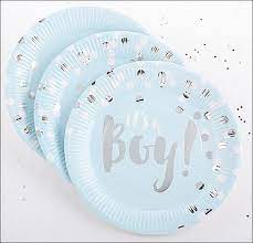 It S A Boy Baby Blue And Silver Foil Paper Plates Set Of 8 Baby Boy Shower Favors Baby Shower Plates Baby Shower Paper