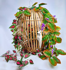 Warmter artificial flowers 5 pcs elegant bird of paradise tropical imitation plant flower bouquets f. Bamboo Parrot Cage Approx 32 Tall By 25 Diameter Dressed With Artificial Tropical Foliage Flowers And Parrot By Our Chic In House Stylist Brandon Thatchers