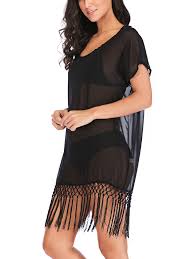 Black Bathing Suit Cover Up Walmart Sayfut Women Chiffon Tassel Swimsuit Cover Up Beach Bikini Stylish Pompom Tassel Trim Bathing Suit Swimwea Swimsuit Dress Plus Size Swimwear Swimwear Cover Ups
