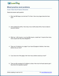 Multiplication and division word problems provide students with such opportunities. Grade 3 Mixed Word Problems K5 Learning