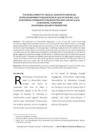 Pdf The Development Of Radical Groups In Indonesia After Government Regulations In Lieu Of Law No 2 2017 Concerning Community Organization And Law No 5 2018 Concerning Terrorism In National Security Perspective Muhammad