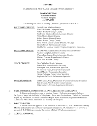 1 MINUTES CULPEPER SOIL AND WATER CONSERVATION DISTRICT BOARD MEETING  Madison Fire Hall Madison, Virginia April 5th, 2016