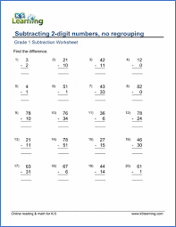 These worksheets are pdf files. Grade 1 Math Worksheet Subtracting 2 Digit Numbers No Regrouping K5 Learning