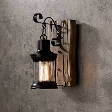 Retro Industrial Cottage Style Metal Clear Glass Lantern 1 Light Wall Light Wood Backplate In 2020 Rustic Wall Lighting Glass Lantern Wall Lights