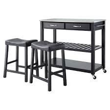Best deals · professional quality · friendly support Stainless Steel Top Kitchen Cart Island Black With 24 Black Upholstered Saddle Stools Crosley Target