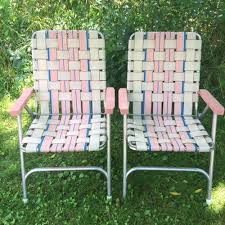 5 out of 5 stars. Lot 2 Vintage Aluminum Frame Woven Webbed Folding Metal Lawn Chairs Pink Lawn Chairs Metal Lawn Chairs Vintage Patio