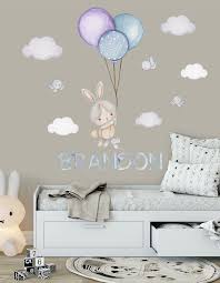 Bunny Nursery Wall Decal Nursery Wall Sticker Bunny Balloon Wall Decal Boy Bunny Wall Decal Boy Baby Boy Wall Sticker Balloon Nursery In 2020 Nursery Wall Decals Boy Nursery Wall Stickers