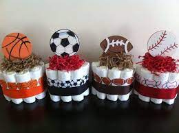 Set Of 4 Mini Sports Diaper Cakes Boy Sports Baby Shower Football Basketball Baseball Soccer D Sports Baby Shower Football Baby Shower Basketball Baby Shower