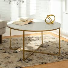 White Faux Marble 36 Inch Round Coffee Table With Gold Base Coffee Table Round Coffee Table Round Gold Coffee Table