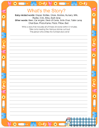 Free Printable What S The Story Game For Baby Shower In Orange Color Printable Baby Shower Games Free Printable Baby Shower Games Baby Shower Printables