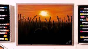 beautiful sunset drawing over the wheat field soft pastel drawing soft pastels drawing pastel drawing soft pastel