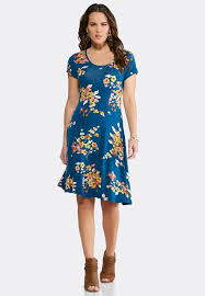 Blue Floral Fit And Flare Dress Junior Misses Cato Fashions Cato Fashion Plus Size Cato Fashion Fit And Flare Dress