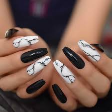 Wild and crazy, regensburg, germany 24.10.2020. Black Marble Faux Ongles Extra Long White Mix Coffin Nails High Light Glossy Uv Nail Art Tips Pre Designed 28pcs False Nails Aliexpress