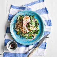 Seared Tuna With Ponzu Dressing And Coriander Rice Noodles Recipe Seared Tuna Rice Noodles Fish Recipes