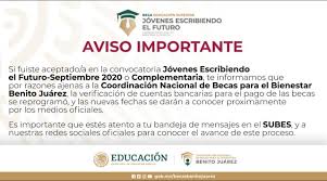 Beca jóvenes escribiendo el futuro 1️⃣ convocatorias ⚖️ trámites ⛔ registro ✓ si eres joven, aun no cumples 29 años, estas inscrito en una institución . Becasbenito On Twitter Aviso Importante Beca Jovenes Escribiendo El Futuro Por Razones Ajenas A La Coordinacion La Verificacion De Cuentas Bancarias Para El Pago De Las Becas Se Reprogramo Ayudanos A