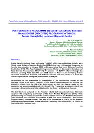 Pdf Post Graduate Programme In Dietetics Food Service Management Mscdfsm Programme Of Ignou Access Through The Lucknow Regional Centre