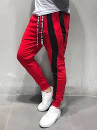 Black And Red Joggers Mens Red Sweatpants Black Stripe Details Mens Street Style Red Sweatpants Street Style Outfit