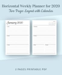 Horizontal Weekly Planner Printable 2020 2021 Diary Two Etsy In 2020 Horizontal Weekly Planner Weekly Planner Printable Printable Planner