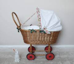 Landau Pour Poupee Vintage En Rotin Et Habillage Liberty Capel Etsy Cribs Dolls Woodland Rabbit