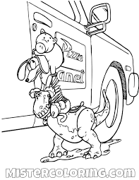 Rex Ham And Stringy Dog Trying To Open Pizza Planet Car Toy Story Coloring Page Toy Story Coloring Pages Coloring Books Disney Coloring Pages