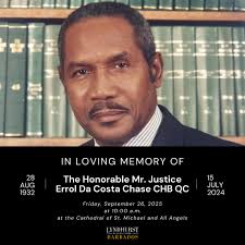 THE HONORABLE MR. JUSTICE ERROL DACOSTA CHASE CHB, aged 93. Late of  Clermont St Michael. Retired Justice of Appeal.  www.lyndhurstfuneralhome.com/events/errol-chase #lyndhurstfunerals  #sorryforyourloss #barbados #lyndhurstfuneralhome