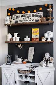 Halloween coffee bar/tier tray 2020 | decorate with me! Halloween Coffee Bar Halloween Decorations Halloween Decor Halloween Dining Room Halloween Kitchen Coffee Bar Chalkboar Halloween Coffee Coffee Bar Decor