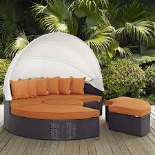 Round 70.9 outdoor daybed sectional sofa with retractable canopy, separate seating and removable cushion (set of 5) by latitude run®. Modway Quest Circular Outdoor Wicker Rattan Patio Daybed With Canopy In Espresso Orange Buy Online In Andorra At Andorra Desertcart Com Productid 9113489