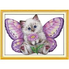 Free printable cross stitch patterns to stitch and enjoy. 14 16 18 27 28 The Butterfly Cat Counted Cross Stitch Cross Stitch Set Wholesale Cross Stitch Kit Embroidery Needlework Package Aliexpress
