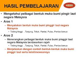 Hasil Pembelajaran Mengetahui Pelbagai Bentuk Muka Bumi Pingir