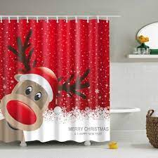 Waterproof Christmas Elk Bathroom Cartoon Curtain Christmas Shower Curtains Christmas Bathroom Christmas Shower