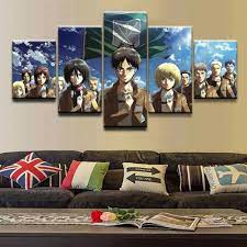 5 Panel Anime Attack On Titan Characters Poster Home Decor Canvas Anime Decor Anime Room Anime Room Ideas Wall Art