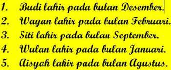 Check spelling or type a new query. Buatlah 5 Kalimat Dengan Bulan Ulang Tahun Temanmu Tema 6 Kelas 2