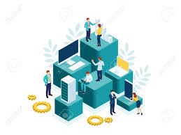 Isometric People Work In A Team And Achieve The Goal People