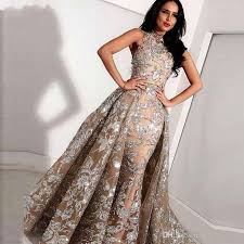 Shining Mermaid Lace Evening Dresses 2020 With Detachable Train Jewel Neck Sequined Prom Gowns Custom Made Plus Size Formal Dress Arabic Champagne Evening Dress High Neck Evening Dress Evening Gowns Formal