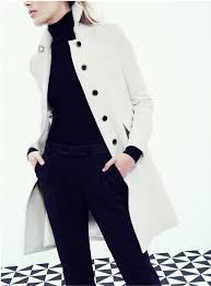 Black And White Attire Semi Formal Fall Winter Business Casual Work Outfit Black Turtleneck Top Black Pants White Coat Style Fashion How To Wear