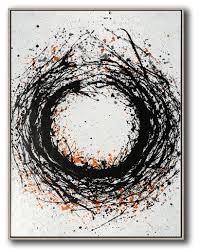 Black And White Paint Drip Art Hand Painted Black And White Minimal Painting On Canvas Cz Art Design Circular Art Abstract Abstract Art Painting