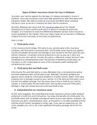 What are the common types of insurance for malaysia, you may ask? Types Of Motor Insurance Covers For Cars In Malaysia By Persatuan Insurans Am Malaysia Issuu