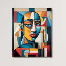 Contemporary Cubist 1, Cubist Abstract Canvas Art Print Colorful Abstract  Canvas Art Pink Abstract Picasso Inspired Artwork Ivan Irena Orlov