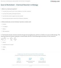Quiz Worksheet Chemical Reaction In Biology Study Com